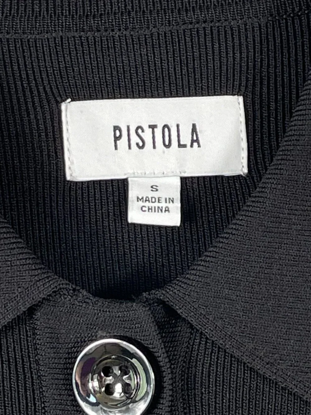 Pistola Ribbed Button Front Cardigan Black Collared Knit Top S